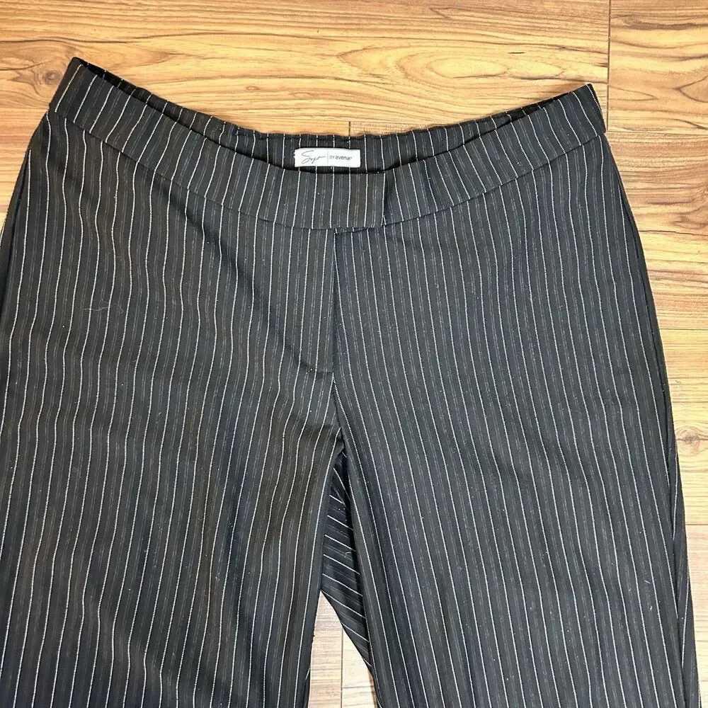 Soft by Avenue Women’s Pinstripe Pants Size 22/24 Black Pull On Career Plus - Picture 2 of 8